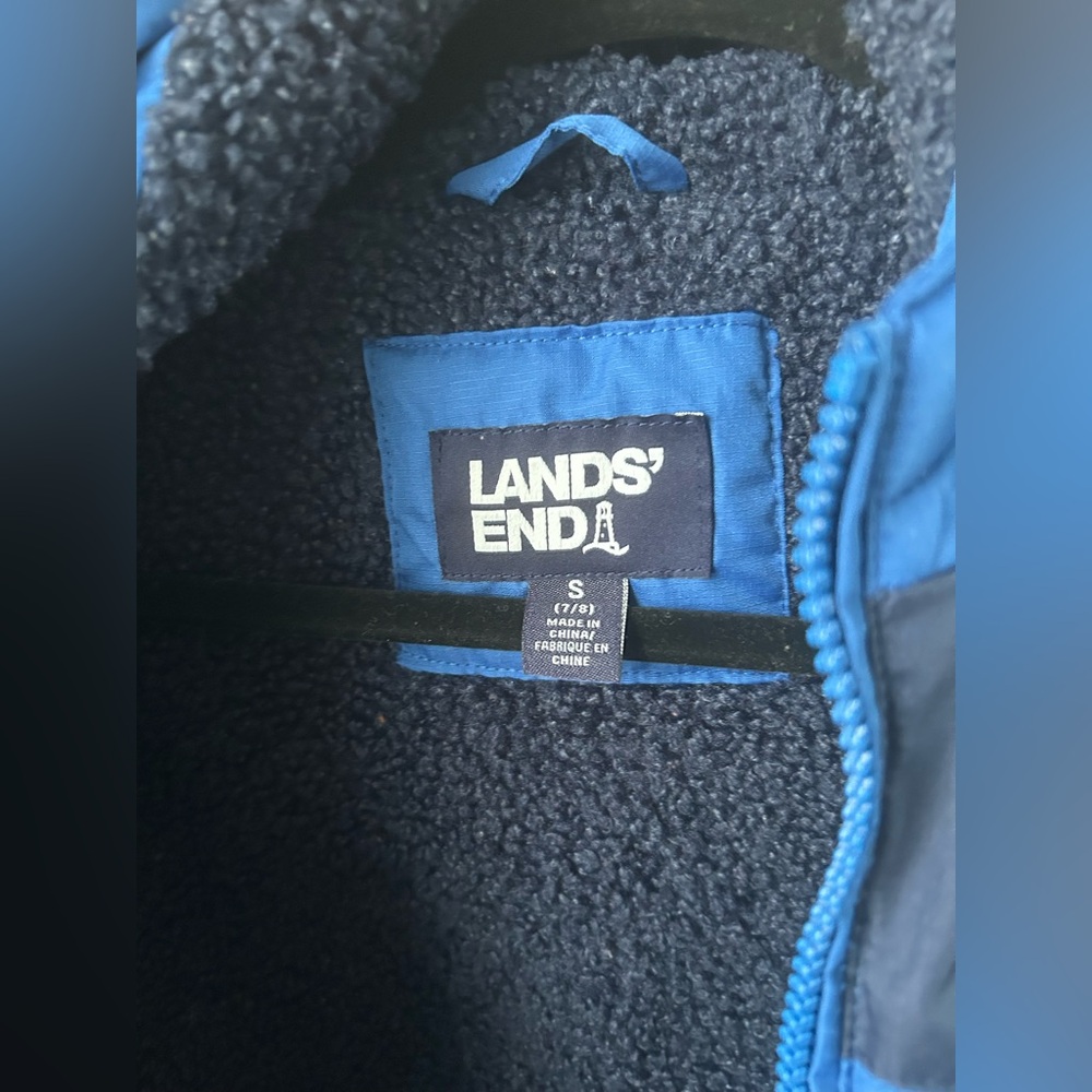 Lands' End Kids Two-Tone Blue Puffer Jacket - Picture 4 of 6